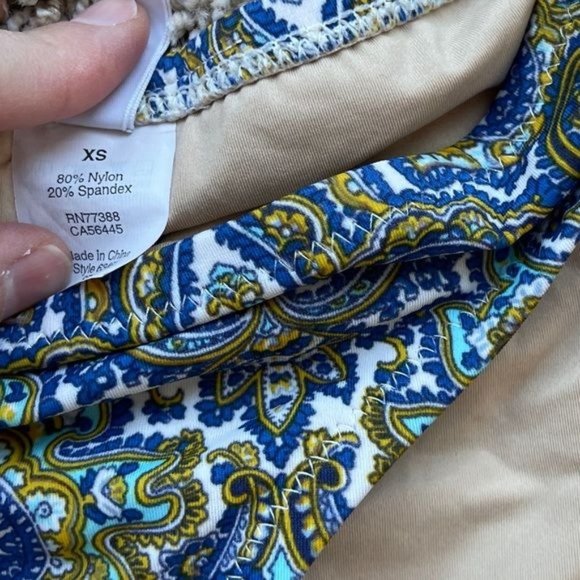 J Crew Bikini Bottom Swim Paisley Blue Patterned Flor de Lis Size XS - Picture 3 of 6